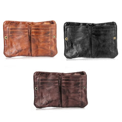 Vintage Multi-card Soft Bag Top Layer Cowhide Wallet with Zipper Bifold Purses