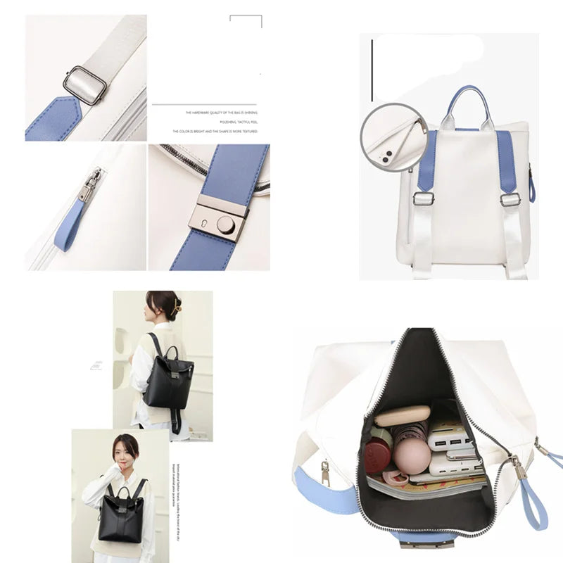Vintage Multifunctional Backpack PU Leather High Female Bagpack Rucksack Large
