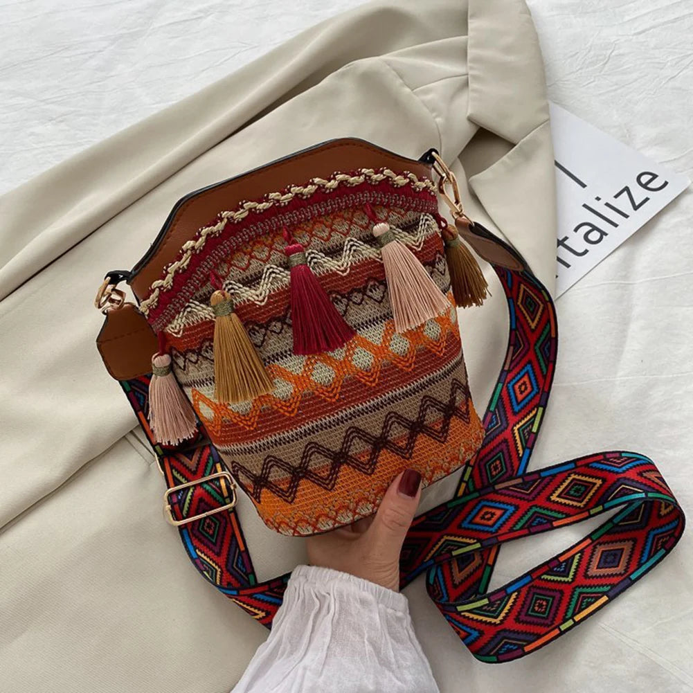 Vintage National Women's Bag Tassel Ethnic Handwoven Crossbody Bag
