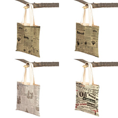 Vintage Newspaper Travel Women Shoulder Bags Canvas Lady Handbags