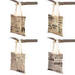 Vintage Newspaper Travel Women Shoulder Bags Canvas Lady Handbags