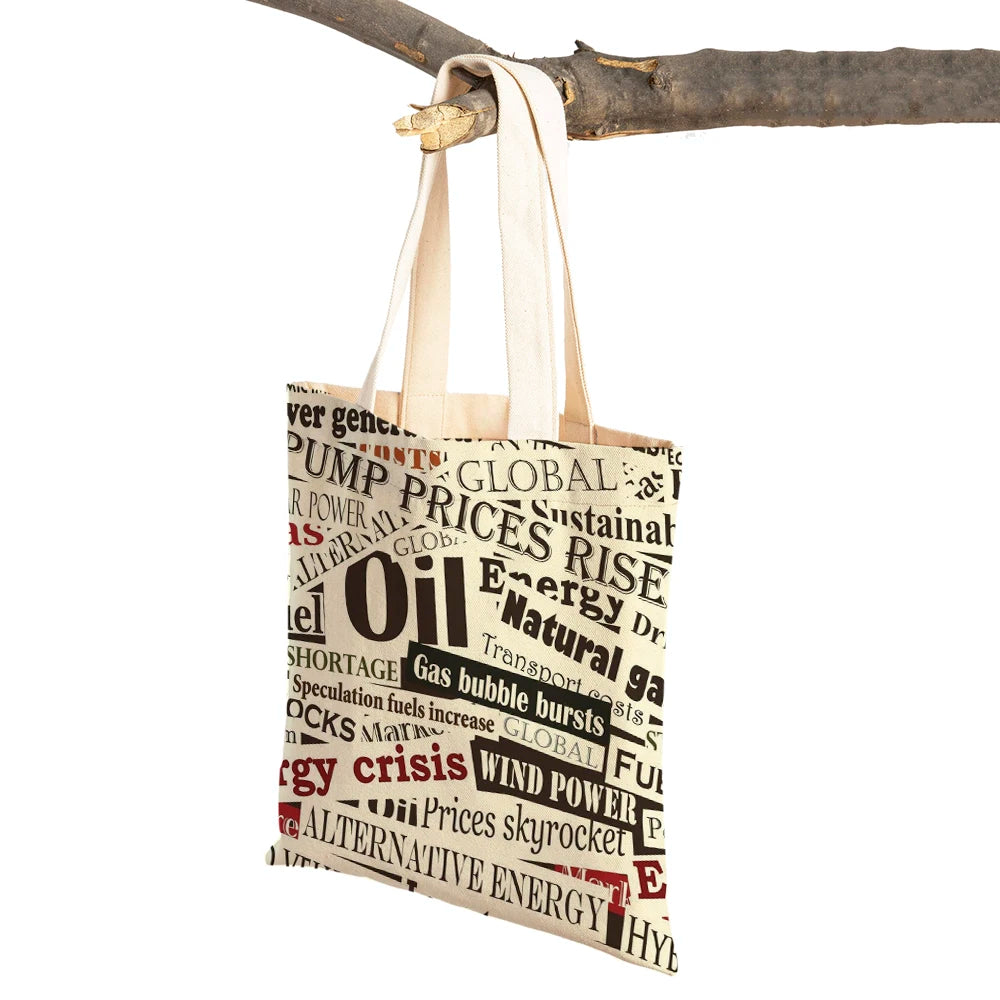 Vintage Newspaper Travel Women Shoulder Bags Canvas Lady Handbags