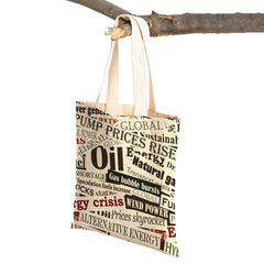 Vintage Newspaper Travel Women Shoulder Bags Canvas Lady Handbags
