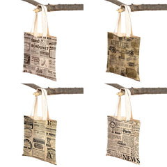 Vintage Newspaper Travel Women Shoulder Bags Canvas Lady Handbags