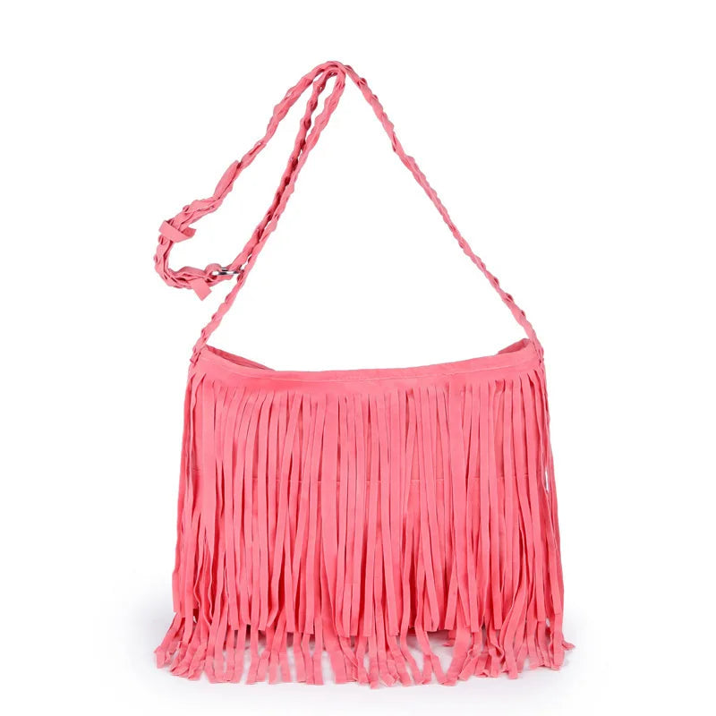 Vintage Fringe Messenger Bag Solid Zipper Shoulder Bag