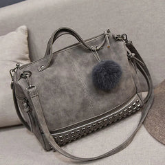 Vintage Nubuck Leather Ladies Handbags Rivet Larger Women Bags Shoulder Bag