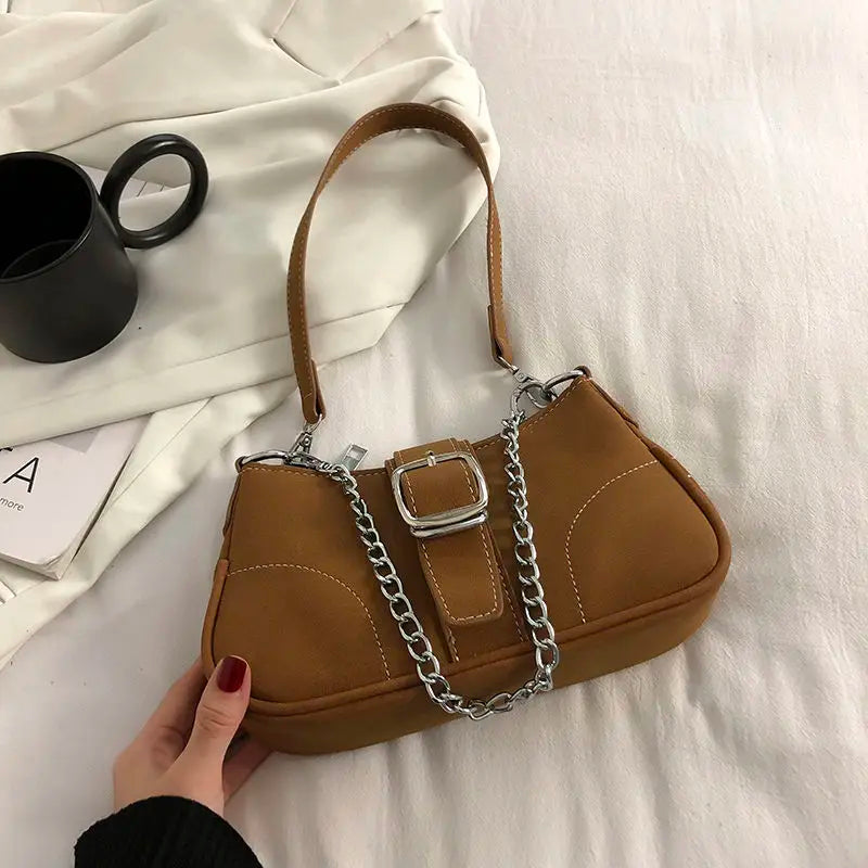 Vintage Nubuck Women Shoulder Bags Solid Matte Leather Ladies Underarm Bag