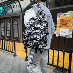 Vintage Nylon Football Print Backpack Large Capacity Travel Backpacks