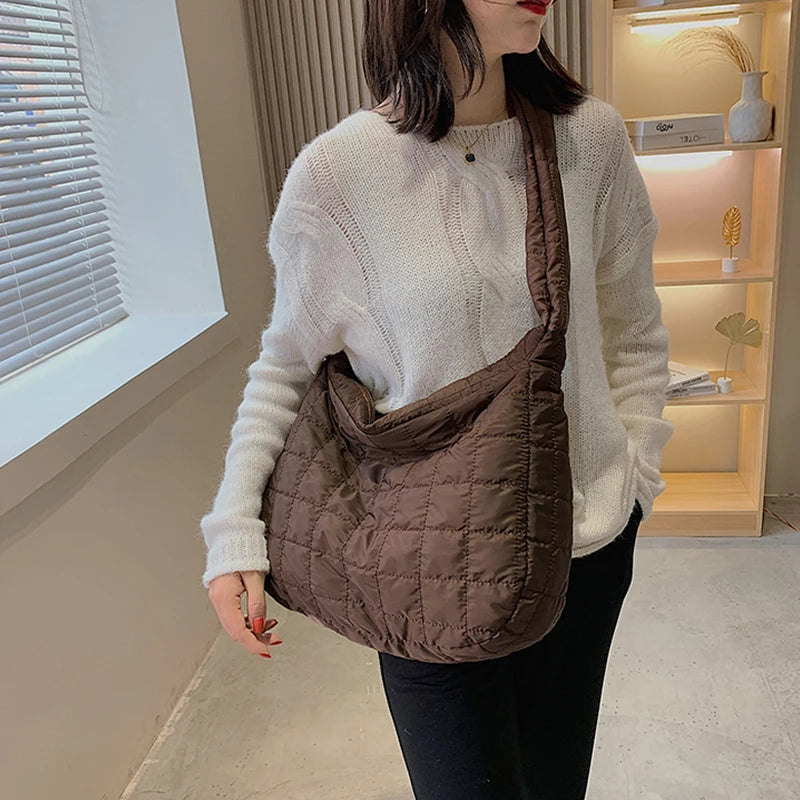 Vintage Nylon Quilted Crossbody Bag High Capacity Shoulder Handbag