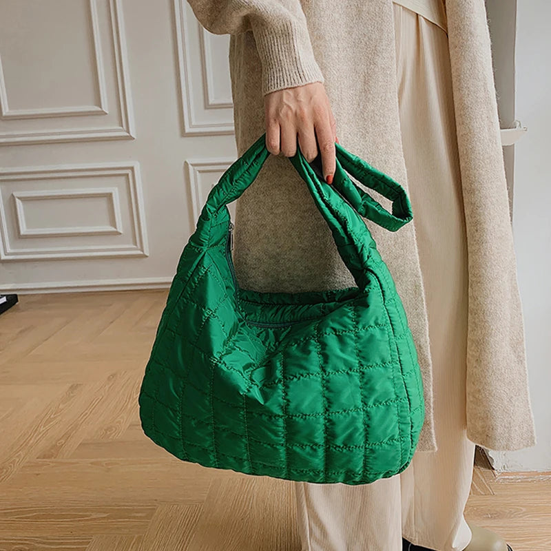 Vintage Nylon Quilted Crossbody Bag High Capacity Shoulder Handbag
