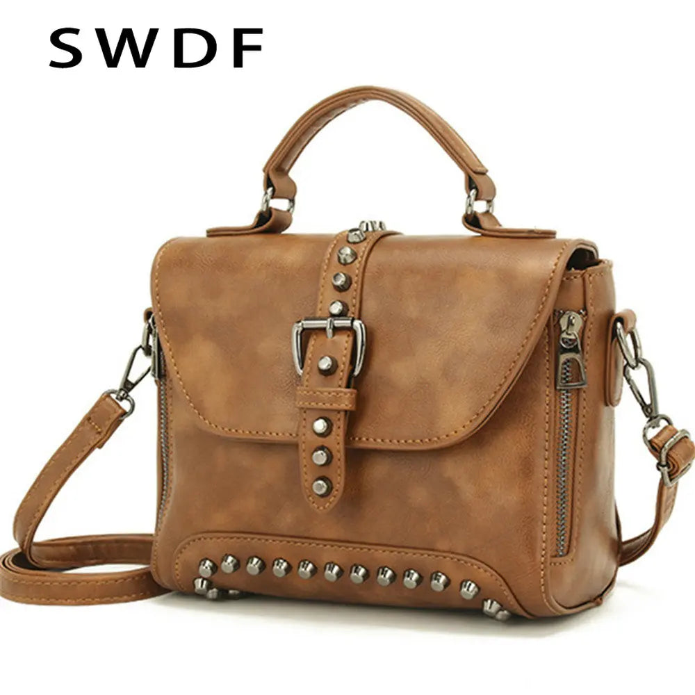 Vintage Oil Leather Handbags Women Bags Crossbody Bags for Women Hot Rivet Small