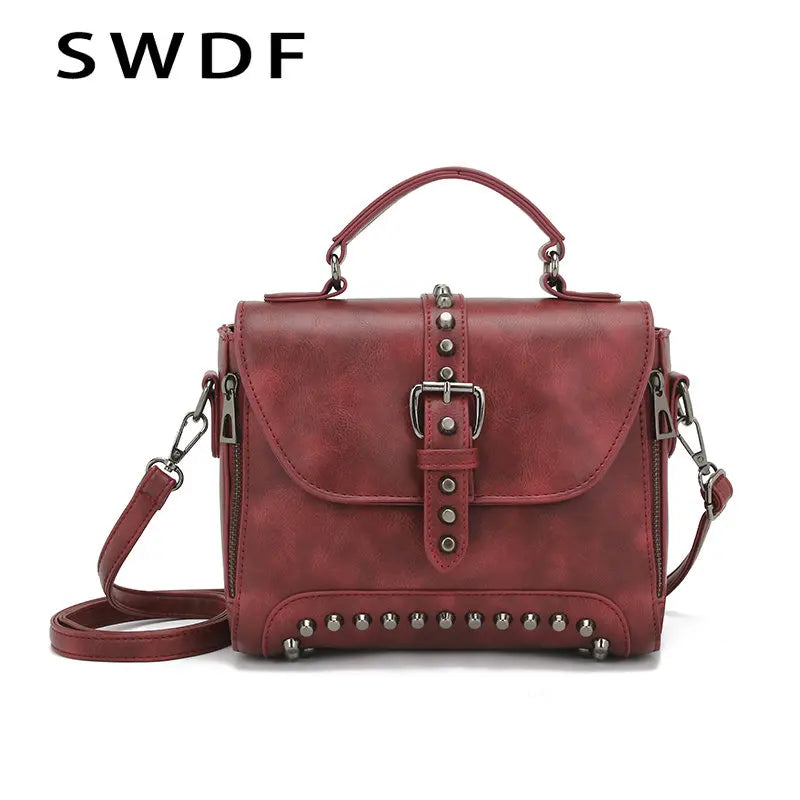 Vintage Oil Leather Handbags Women Bags Crossbody Bags for Women Hot Rivet Small