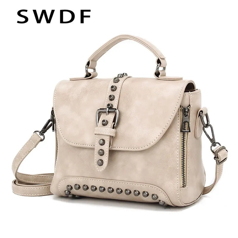 Vintage Oil Leather Handbags Women Bags Crossbody Bags for Women Hot Rivet Small