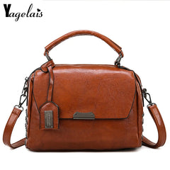 Vintage Oil Wax Leather Solid Flap Handbags Women Bags Ladies Crossbody Bags