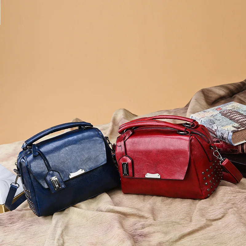 Vintage Oil Wax Leather Solid Flap Handbags Women Bags Ladies Crossbody Bags