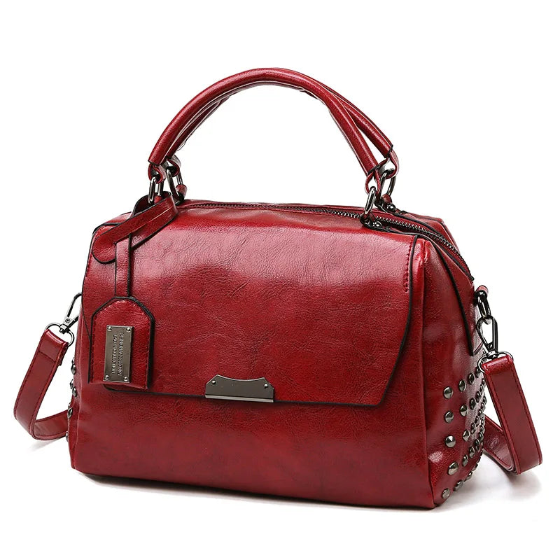 Vintage Oil Wax Leather Solid Flap Handbags Women Bags Ladies Crossbody Bags