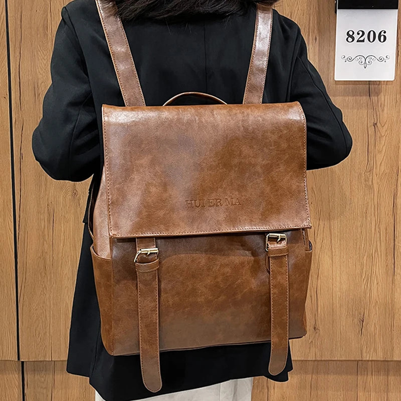 Vintage Leather Women Backpack Large Capacity Travel Bag