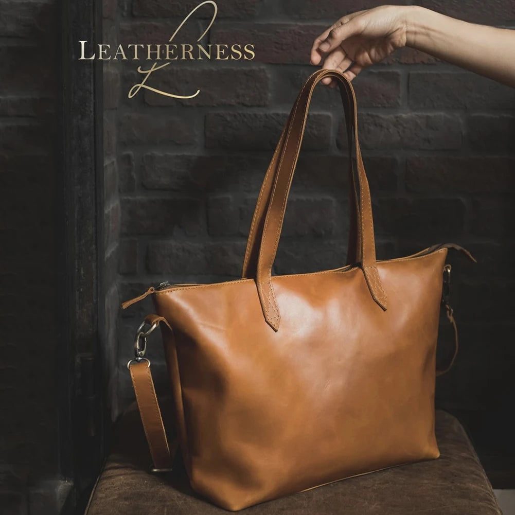 Vintage Oil Wax PU Leather Women Shoulder Bags Tote Solid Large Capacity