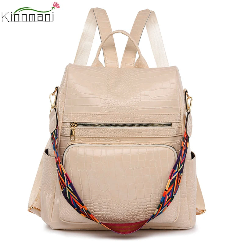 Vintage PU Leather Backpack Crocodile Pattern Shoulder Bag Women Style