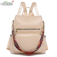 Vintage PU Leather Backpack Crocodile Pattern Shoulder Bag Women Style