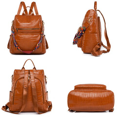 Vintage PU Leather Backpack Crocodile Pattern Shoulder Bag Women Style