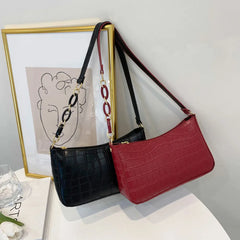 Vintage PU Leather Stone Pattern Shoulder Underarm Bags For Women