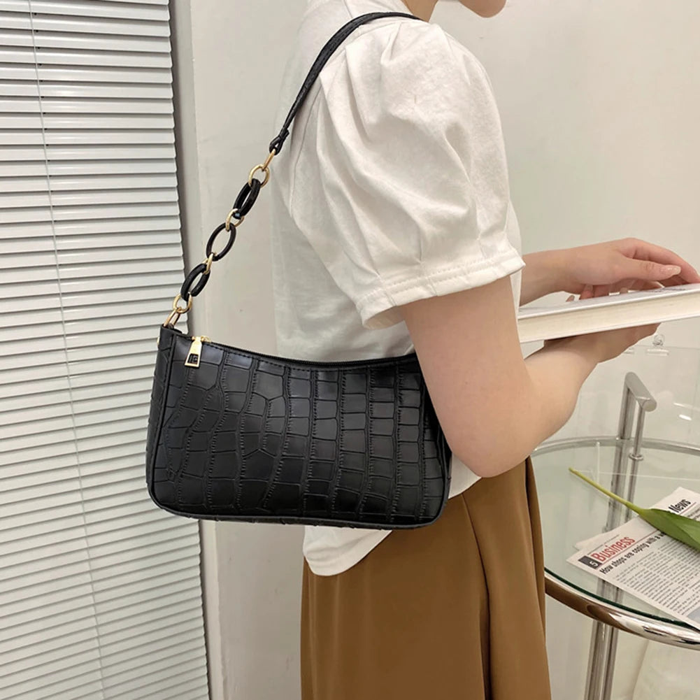 Vintage PU Leather Stone Pattern Shoulder Underarm Bags For Women