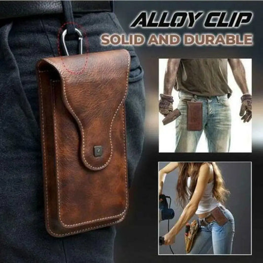 Vintage PU Leather Phone Bag For Men Women Retro Outdoor Sport Mobile Phone Hang