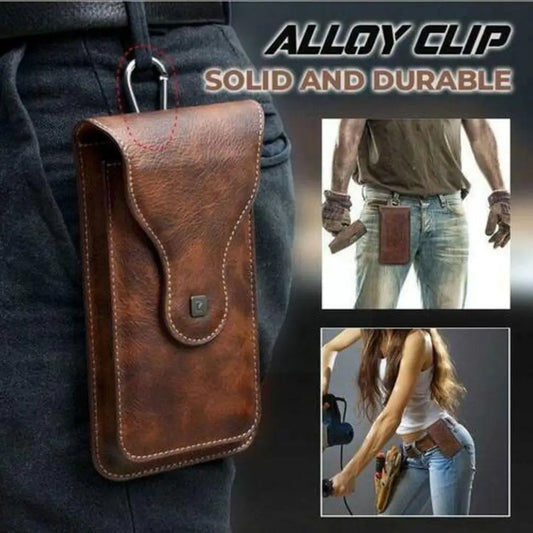 Vintage PU Leather Phone Bag Outdoor Sport Waist Bag Protective Case