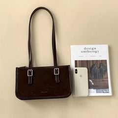 Vintage PU Leather Shoulder Bags for Women Texture Underarm Zipper Handbags OL