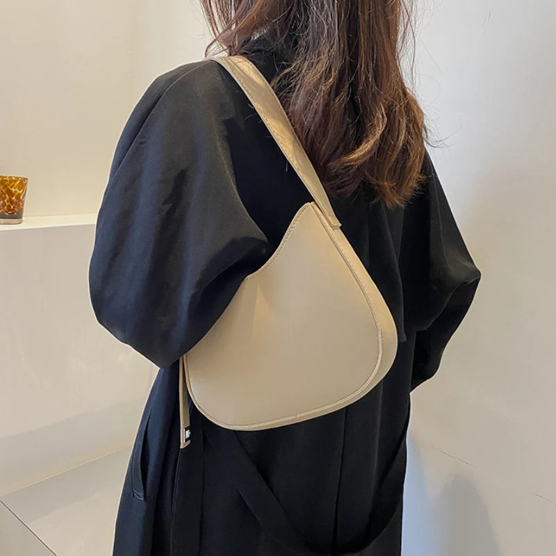 Vintage PU Leather Shoulder Half Moon Bag for Women