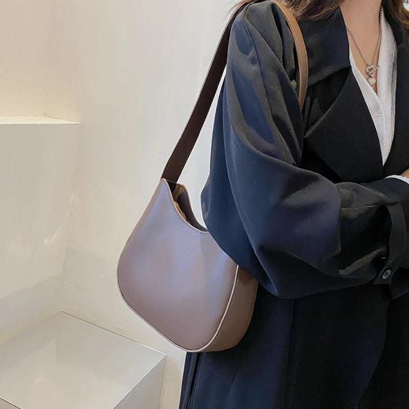 Vintage PU Leather Shoulder Half Moon Bag for Women