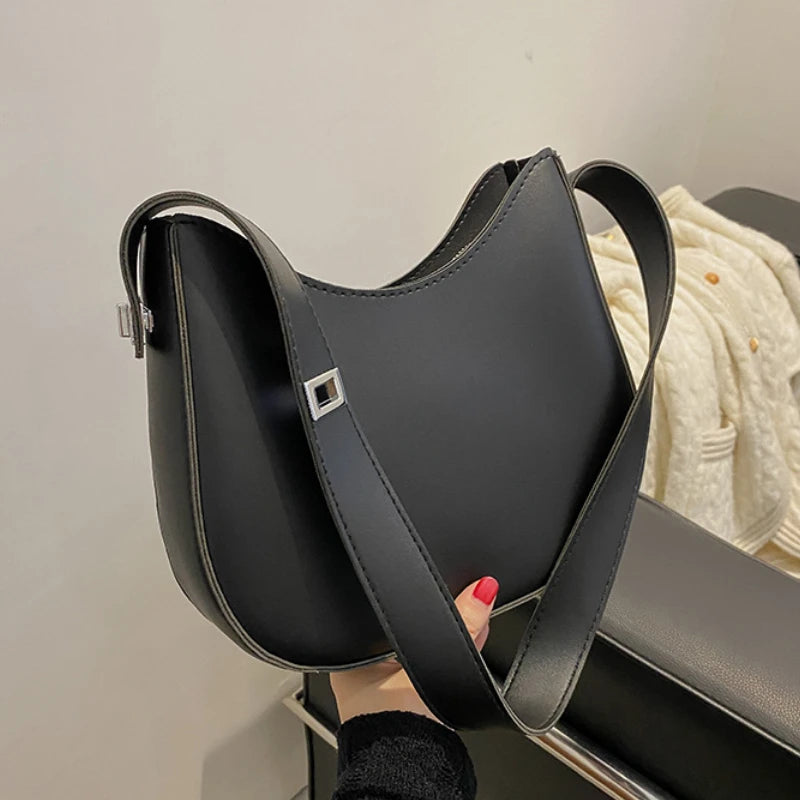 Vintage PU Leather Shoulder Half Moon Bag for Women