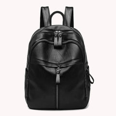 Vintage PU Leather Women Shopping Backpack Solid Student Large Capacity School B