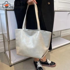 Vintage PU Leather Zipper Shoulder Bag Women Casual Large Capacity