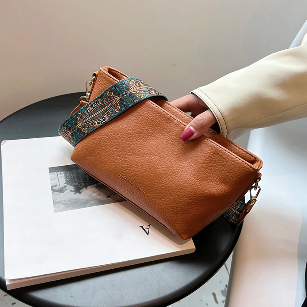 Vintage PU Women Shoulder Bag Small Square Messenger Bags Leather Print