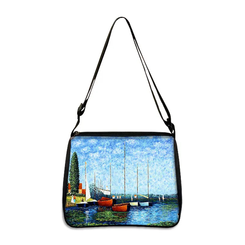 Vintage Water Lily Print Shoulder Bag Monet Women Handbag