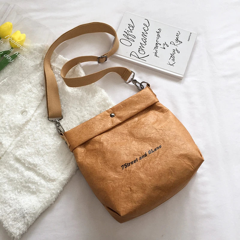 Vintage Paper Fabric Crossbody Bags for Women Letter Graphic Shoulder Bag