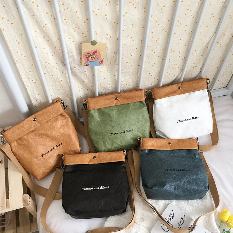 Vintage Paper Fabric Crossbody Bucket Bag for Women