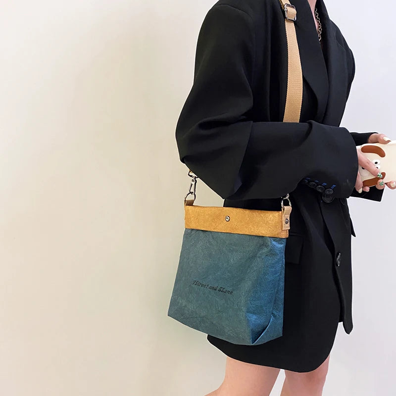 Vintage Paper Fabric Crossbody Bags for Women Letter Graphic Shoulder Bag