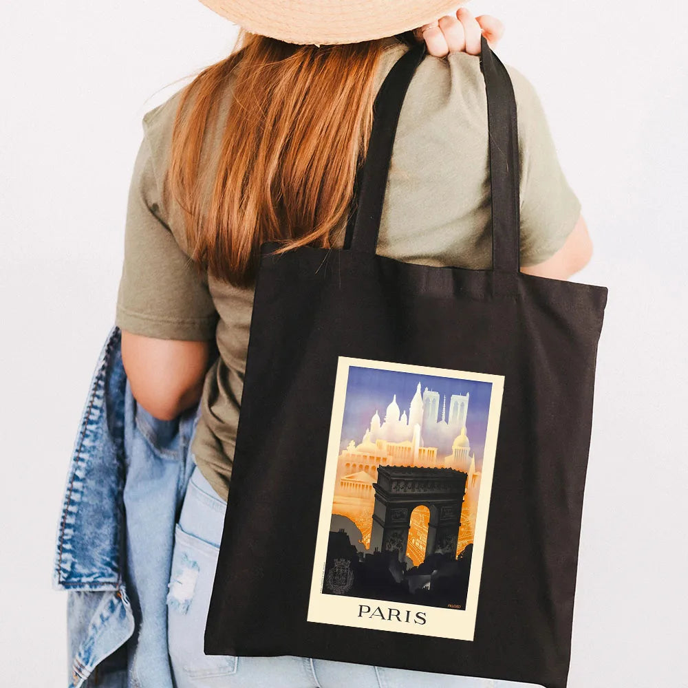 Vintage Eiffel Tower Poster Women Canvas Shoulder Handbag