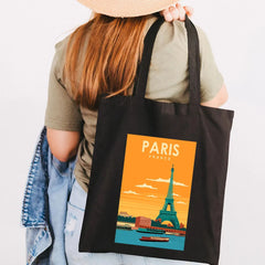 Vintage Eiffel Tower Poster Women Canvas Shoulder Handbag