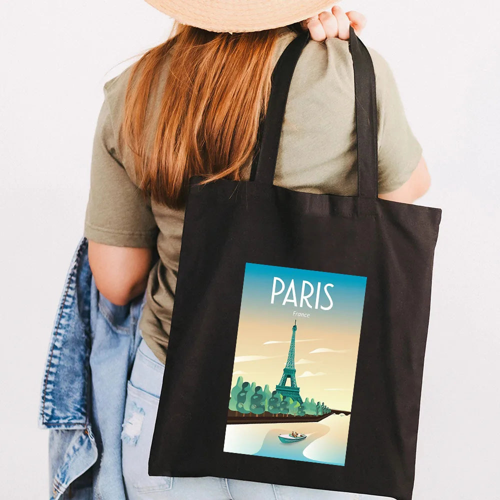 Vintage Eiffel Tower Poster Women Canvas Shoulder Handbag