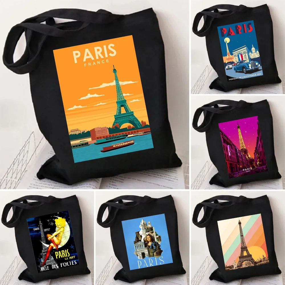 Vintage Eiffel Tower Poster Women Canvas Shoulder Handbag