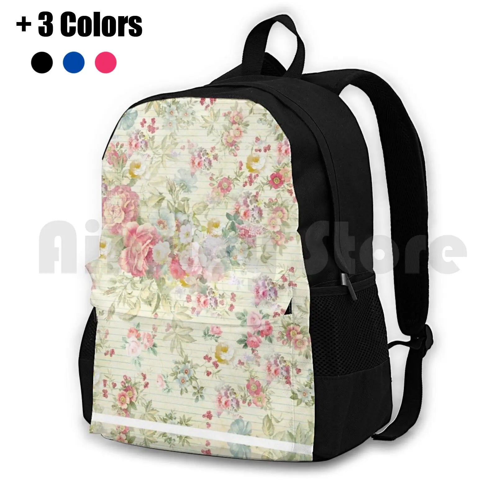 Vintage Pink Floral Outdoor Hiking Backpack Waterproof