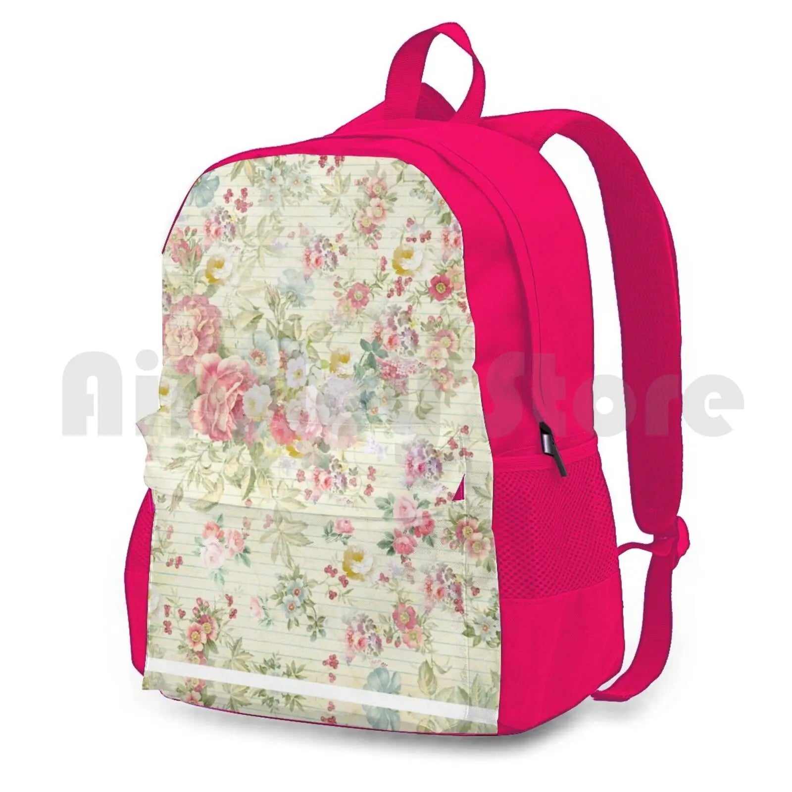 Vintage Pink Floral Outdoor Hiking Backpack Waterproof