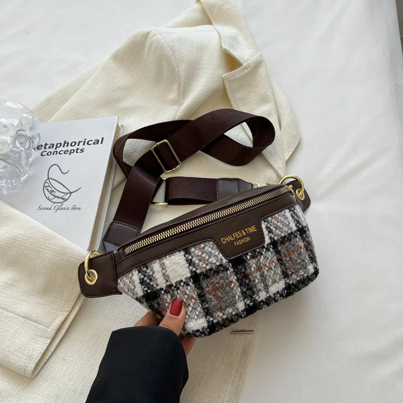 Vintage Plaid Waist Bags For Women Stylish Waist Pack Female Fanny Pack