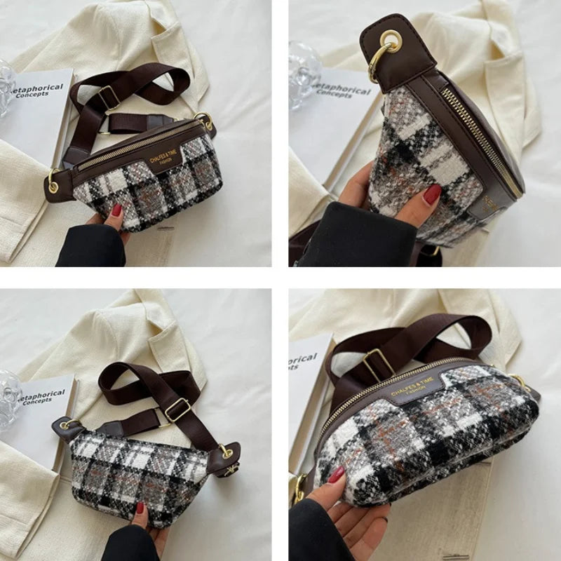 Vintage Plaid Waist Bags For Women Stylish Waist Pack Female Fanny Pack