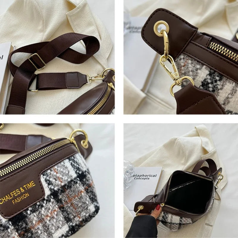 Vintage Plaid Waist Bags For Women Stylish Waist Pack Female Fanny Pack