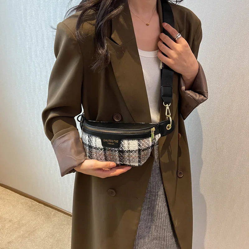 Vintage Plaid Waist Bags For Women Stylish Waist Pack Female Fanny Pack